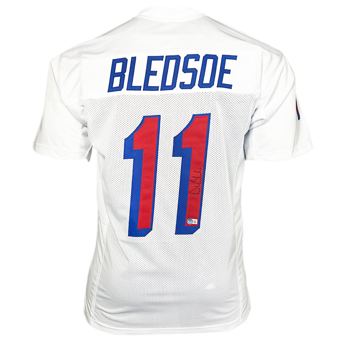 Drew Bledsoe Signed New England White Football Jersey (Beckett) — RSA