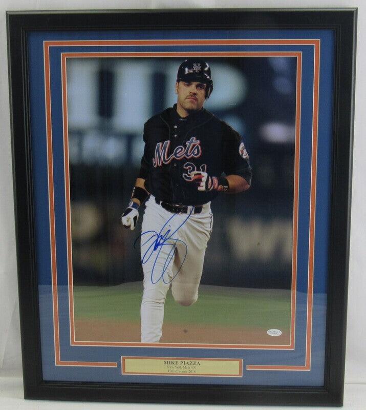Mike Piazza Autographed and Framed Blue Mets Jersey
