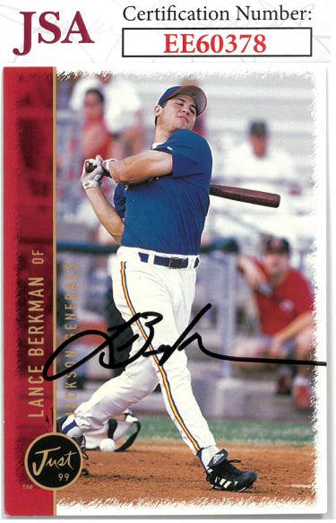 Lance Berkman signed 1999 Just Minors Rookie Baseball Card #11- JSA  #EE60378 (On Card Auto/Generals/Astros)