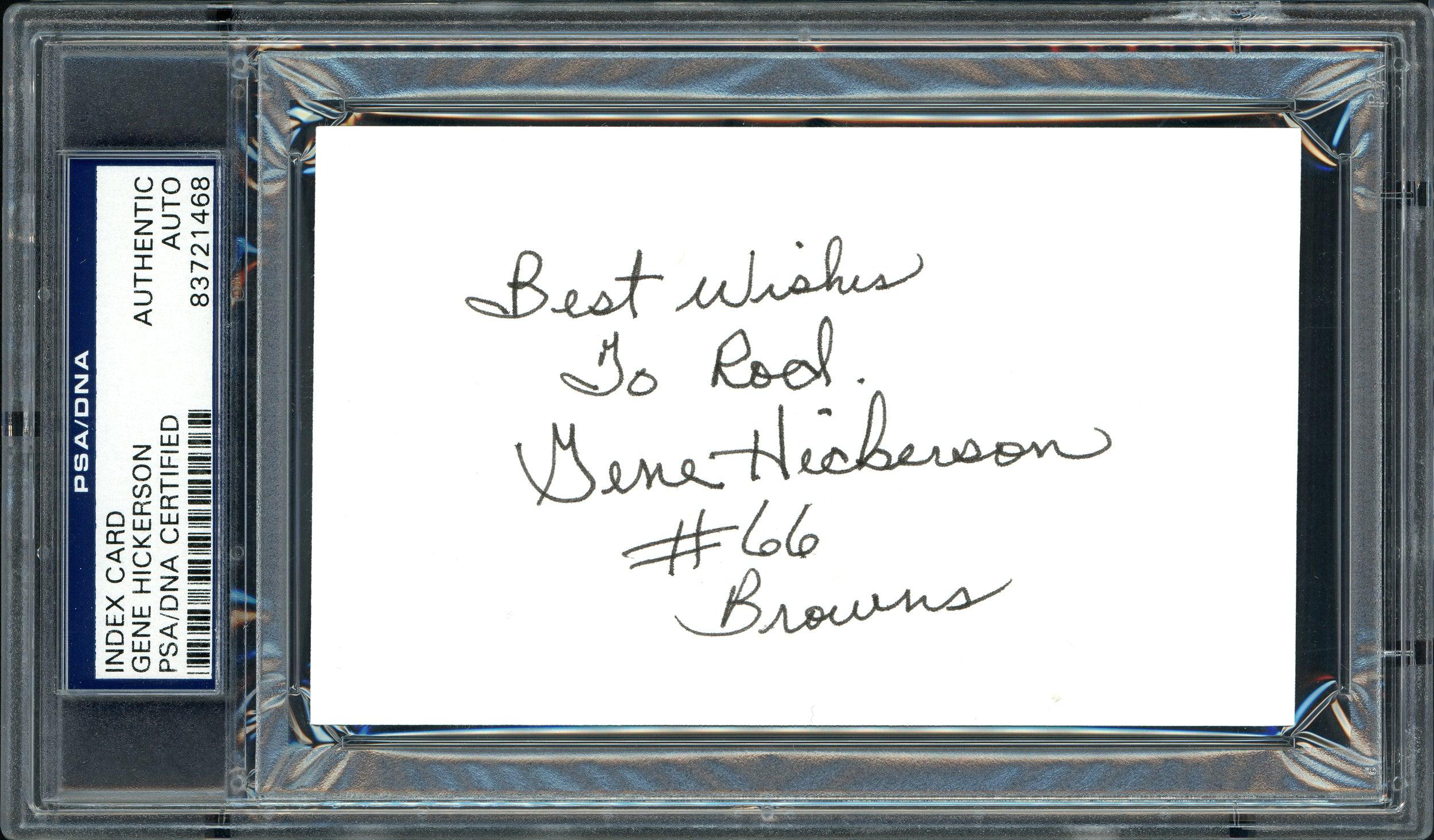 Gene Hickerson Autographed 3x5 Index Card Cleveland Browns Best