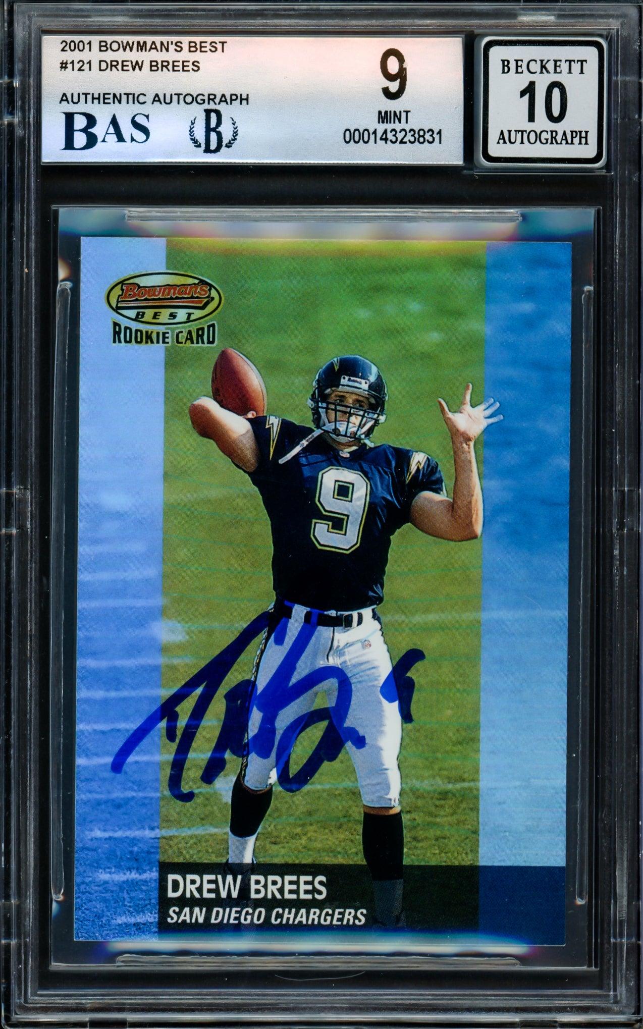 Drew Brees Autographed 2001 Quantum Leaf Rookie Card #202 San Diego Chargers  BGS 9 Auto Grade Gem Mint 10 Beckett BAS #15681820 - Mill Creek Sports