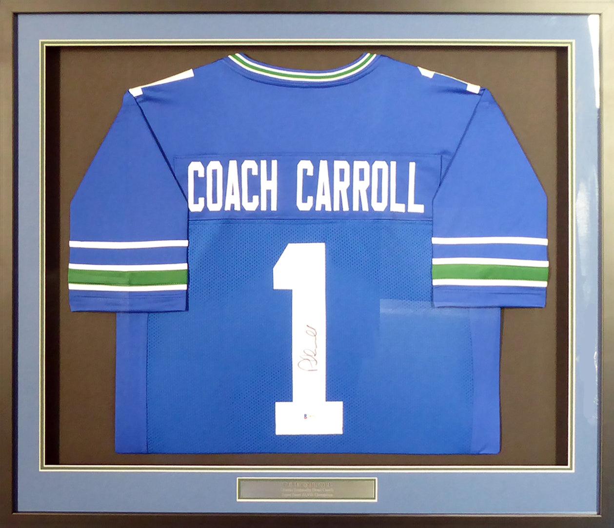 Seattle Seahawks Pete Carroll Autographed Framed Blue Jersey Beckett B — RSA