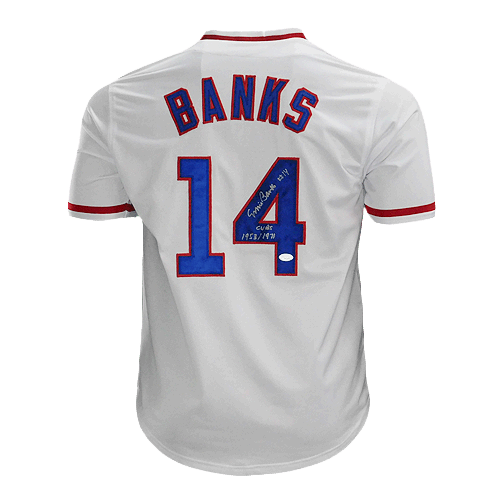 Ernie Banks Signed 53 71 Cubs Pro Edition Chicago Baseball Jersey P RSA