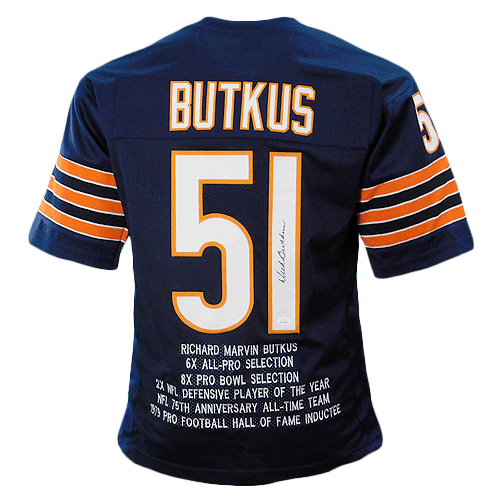 Chicago Pro Style Dick Butkus Blue Stats Autographed Jersey