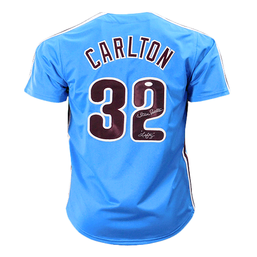 Steve Carlton Autographed and Framed Blue Phillies Jersey