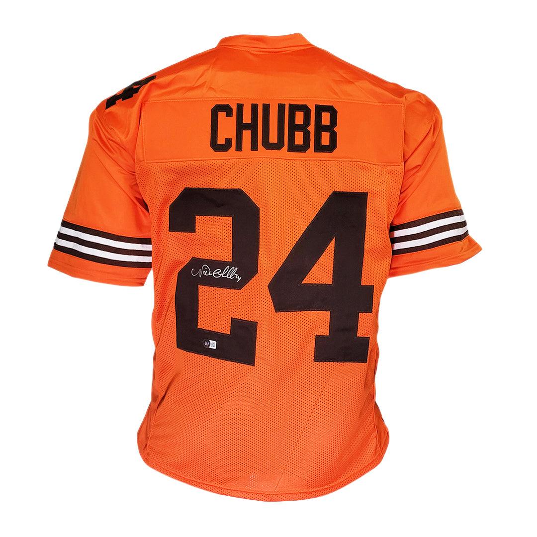 The Jersey Source Autographs Nick Chubb Autographed Brown w/ Orange #'s Pro Style Jersey-Beckett W Hologram