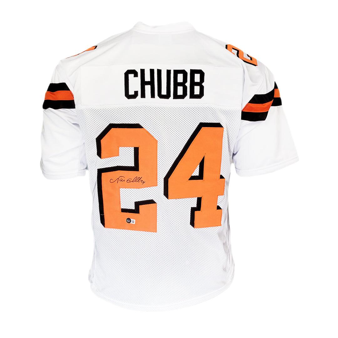 Nick Chubb Signed Cleveland White Football Jersey (Beckett) — RSA