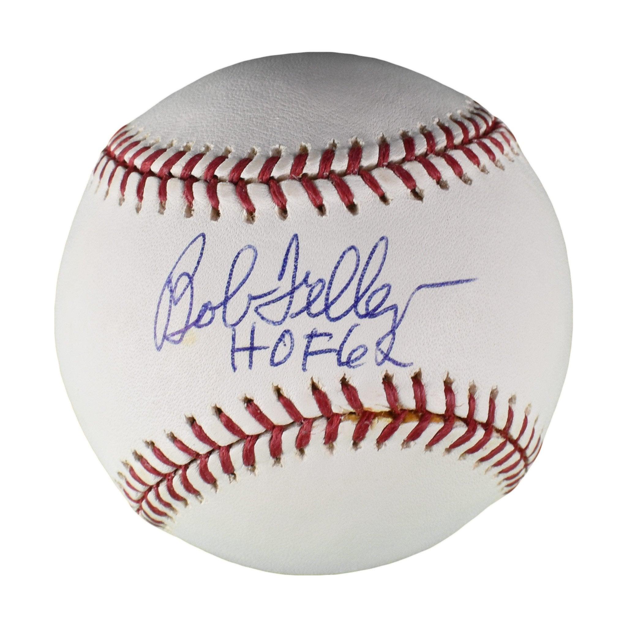 Bob Feller Signed OML Baseball Inscribed HOF 62 (PSA)