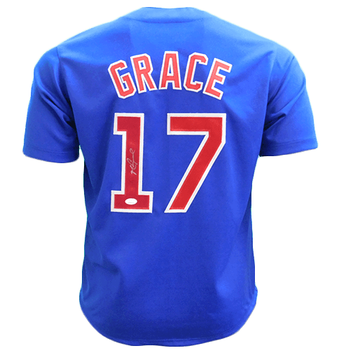 Mark Grace Throwback Autographed Pro Style Baseball Jersey Blue (JSA)