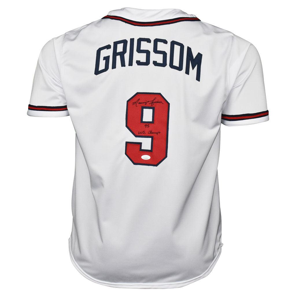 MARQUIS GRISSOM AUTOGRAPH WHITE BRAVES BASEBALL JERSEY 95 WS CHAMPS W/JSA