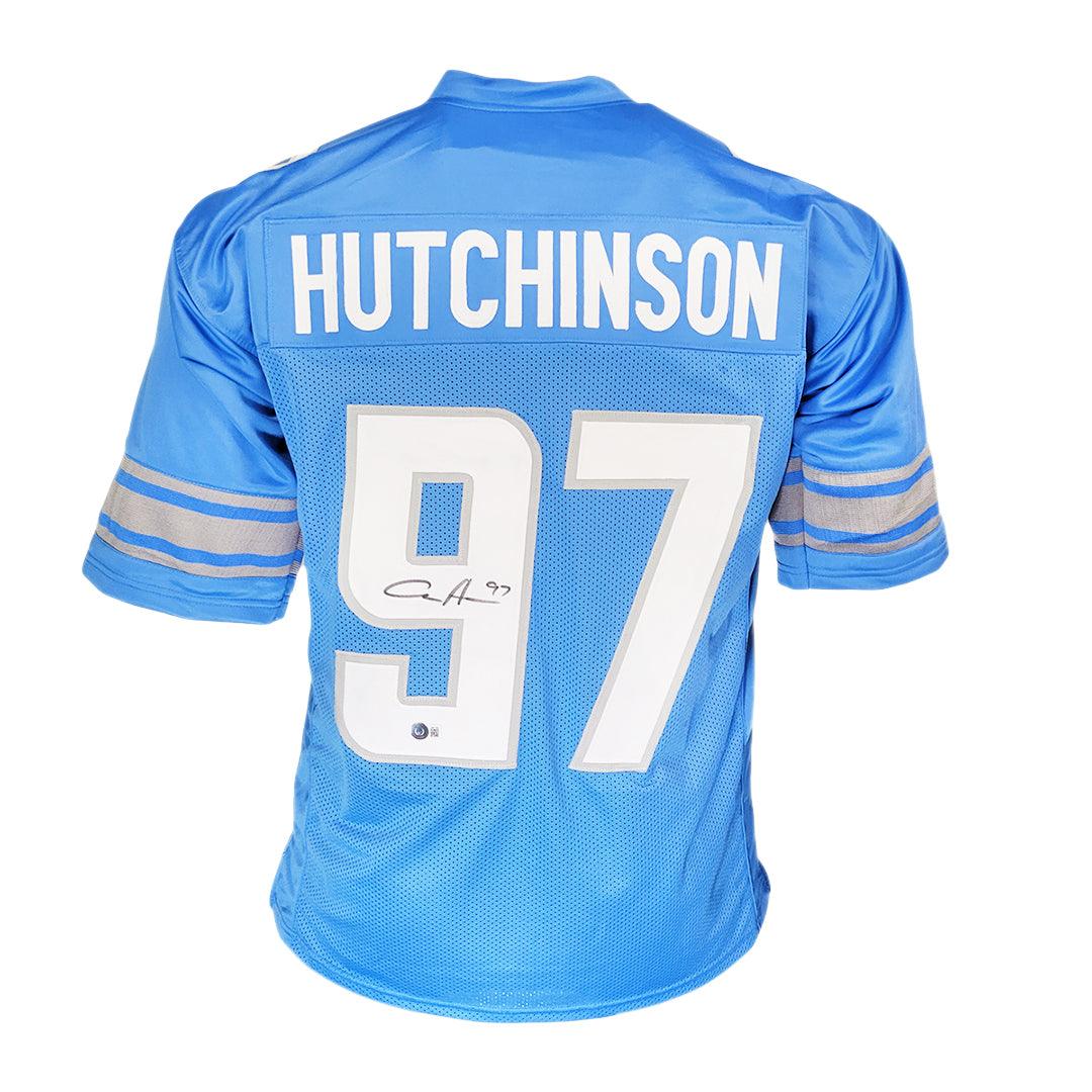 Framed Aidan Hutchinson Detroit Lions Autographed Blue Nike Limited Jersey