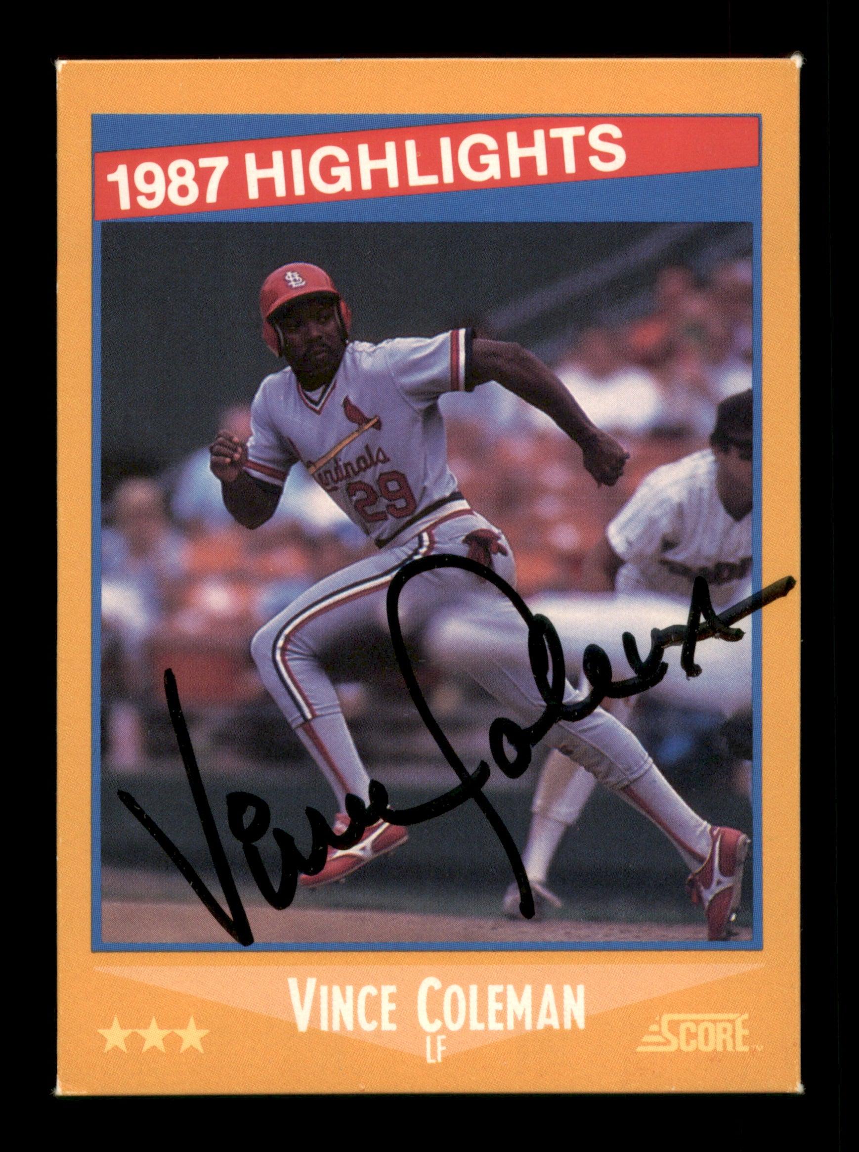 Vince Coleman Signed 1988 Score Highlights Baseball Card - St Louis Ca –  PastPros