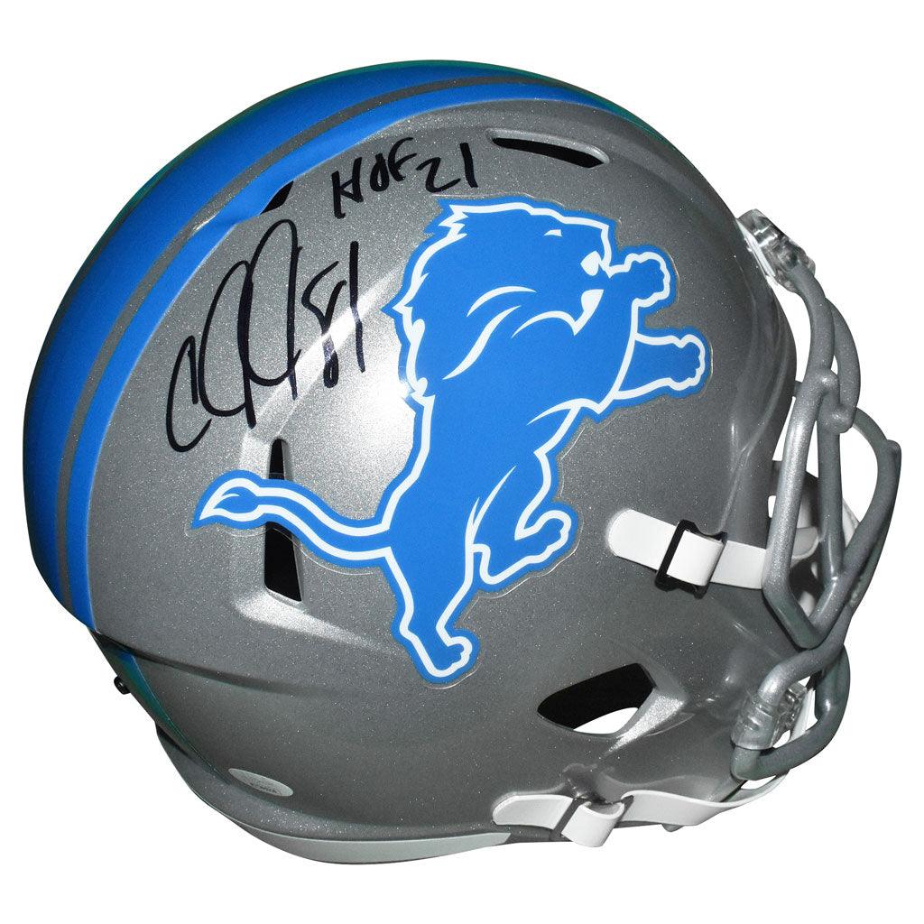 Autographed Detroit Lions Calvin Johnson Fanatics Authentic Riddell Flat  White Alternate Revolution Speed Authentic Helmet