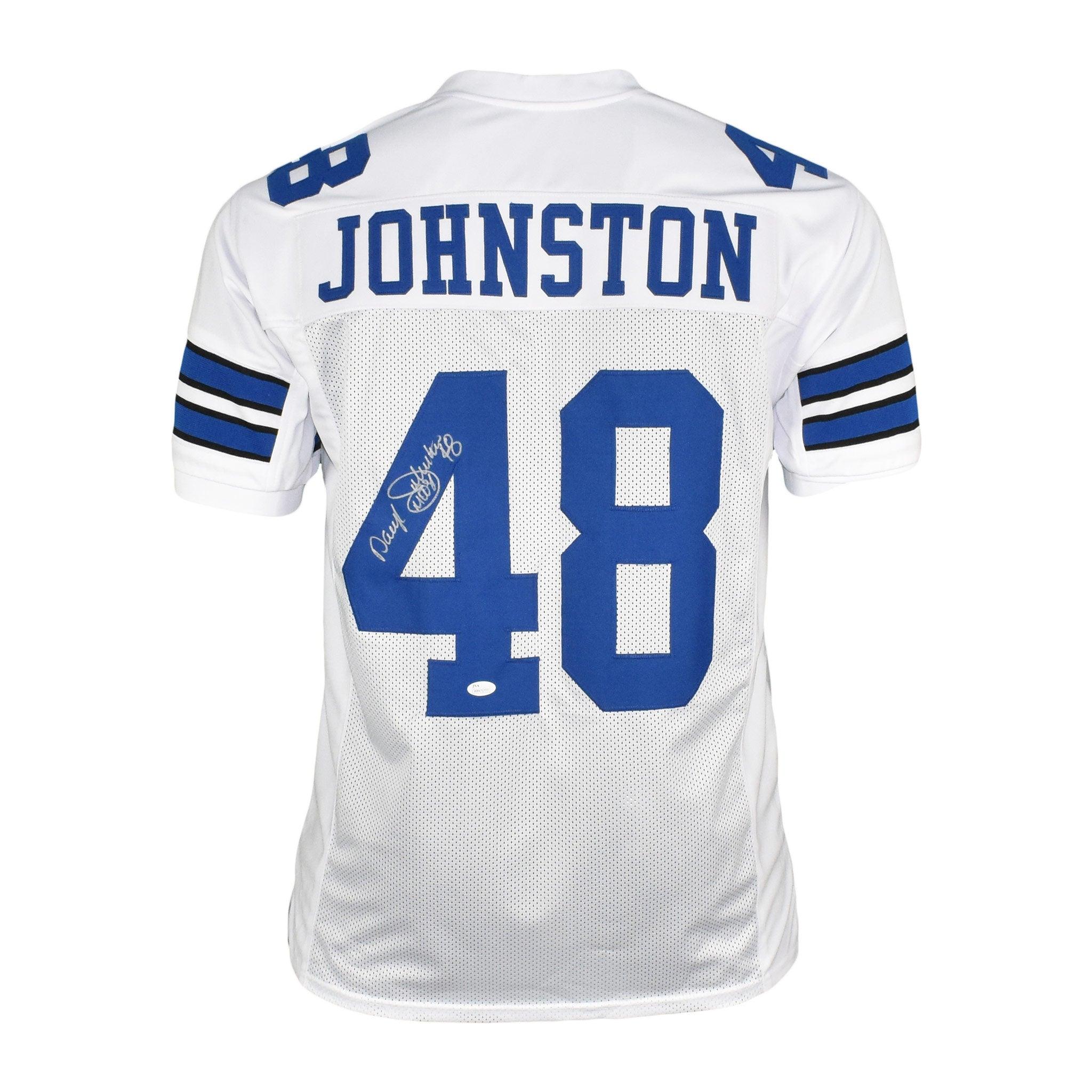 Athlon Sports Daryl Johnston signed White Custom Stitched Pro Style  Football Jersey #48 Moose minor snag- JSA Witnessed Hologram