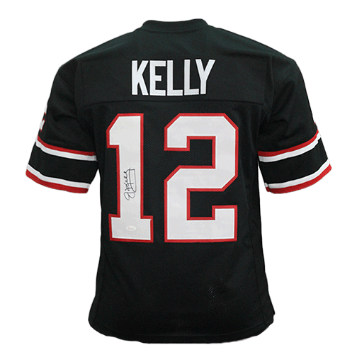 Jim Kelly Gamblers Autographed Football Jersey Black (JSA) — RSA