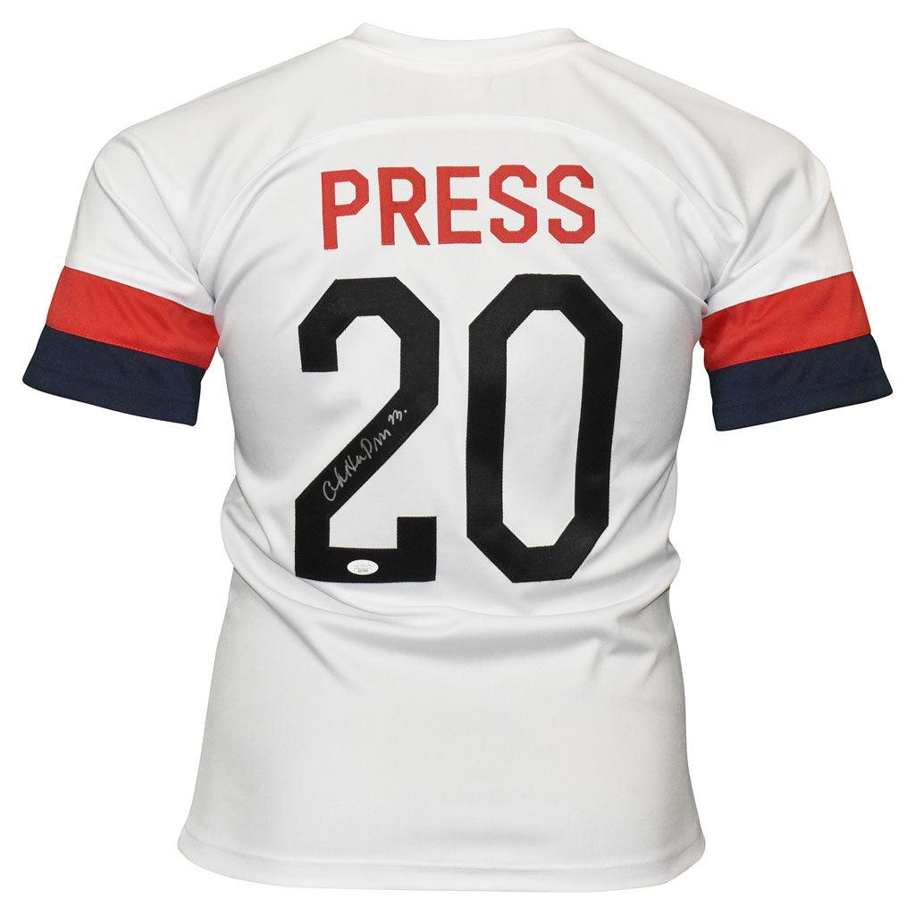 Christen Press Autographed Pro Style Team USA White Soccer Jersey JSA –  Golden Autographs