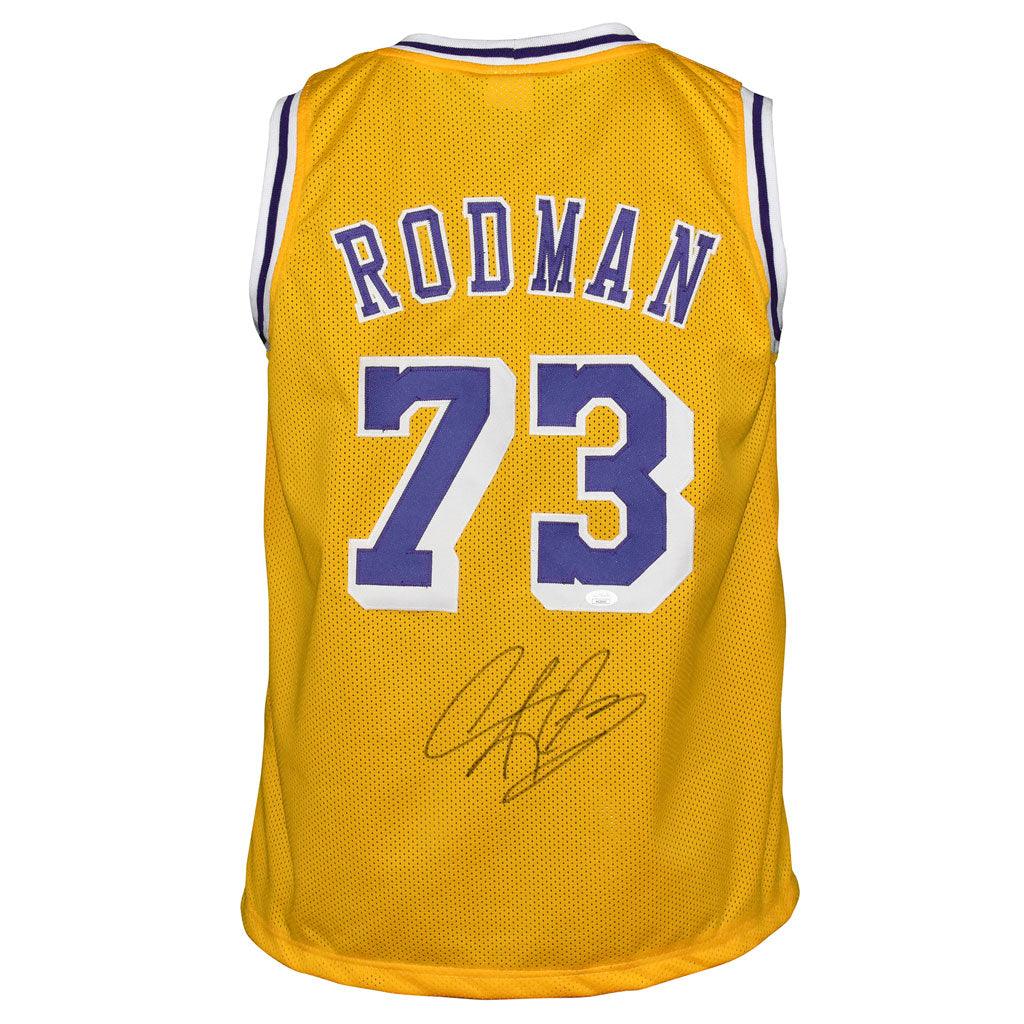 Dennis Rodman Autographed and Framed Gold Lakers Jersey