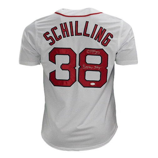 Autographed/Signed Curt Schilling Boston White Baseball Jersey JSA COA