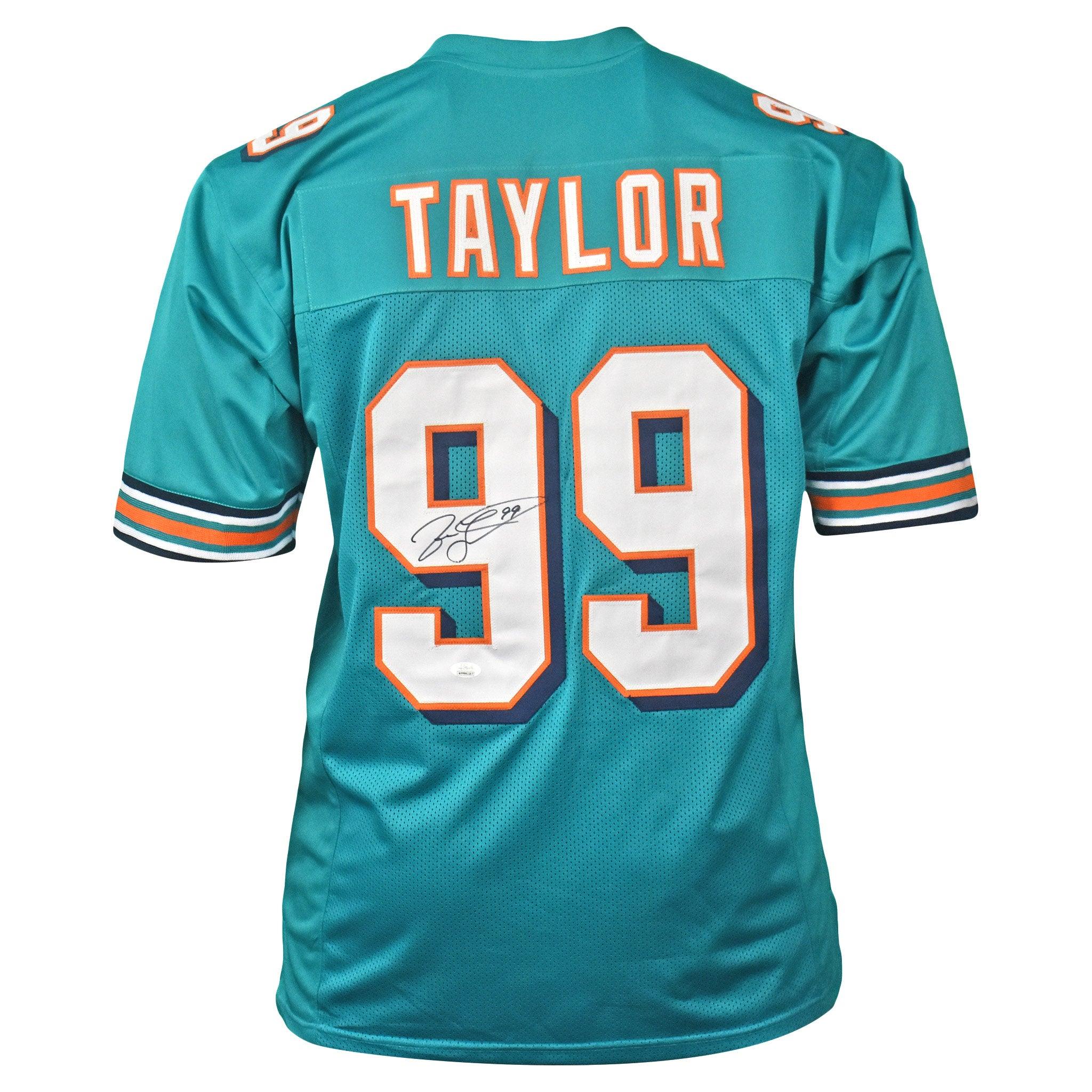 Autographed/Signed Jason Taylor Miami Teal Football Jersey JSA COA