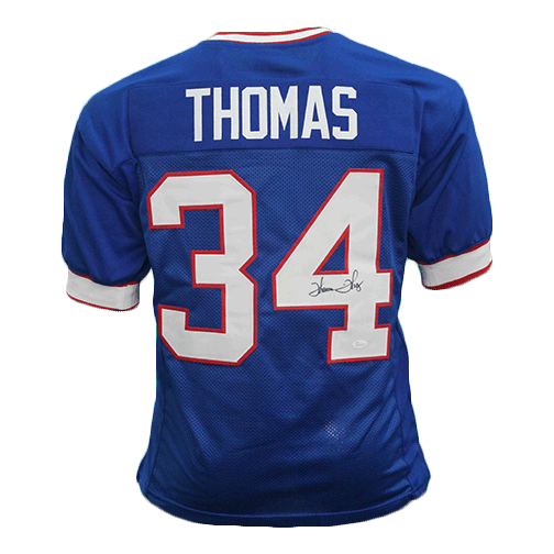 Thurman Thomas Autographed Pro Style Football Blue Jersey Beckett