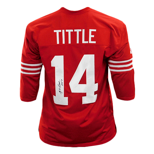 YA Tittle Signed HOF 71 Inscription Red Pro-Edition Jersey (JSA)