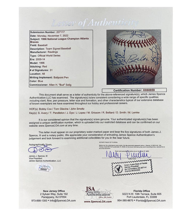 Steve Avery SIGNED AUTOGRAPHED OFFICIAL NATIONAL LEAGUE BASEBALL Braves  great