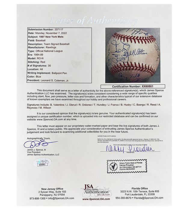 30-Signature 1997 New York Mets Signed Rawlings Official National League RO-N Baseball (JSA) - RSA