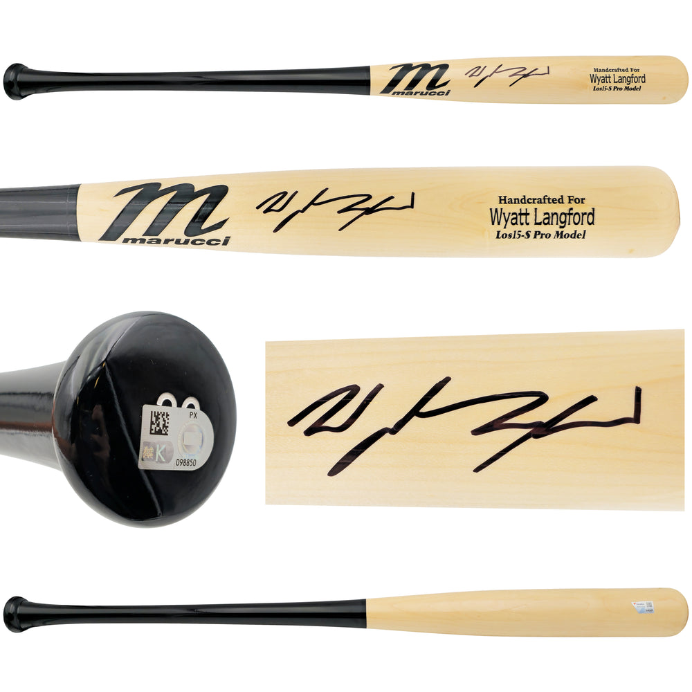 Wyatt Langford Autographed Blonde Marucci Player Model Baseball Bat Texas Rangers Fanatics and MLB Holo