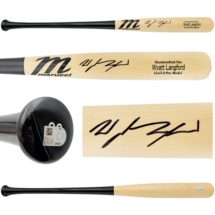Wyatt Langford Autographed Blonde Marucci Player Model Baseball Bat Texas Rangers Fanatics and MLB Holo
