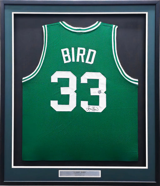 Boston Celtics Larry Bird Autographed Framed Green Jersey JSA