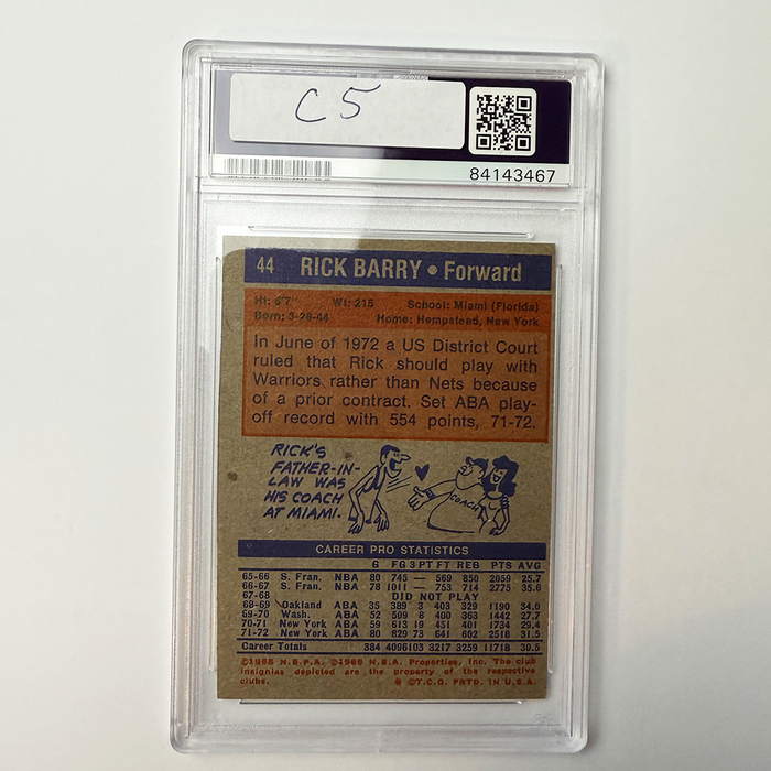 Rick Barry Signed 1972-73 Topps #44 With 3 Inscriptions PSA Auto Authentic