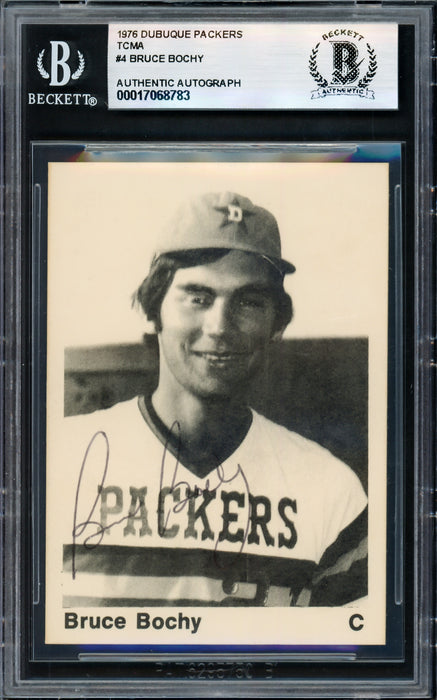Bruce Bochy Autographed 1976 TCMA Rookie Card #4 Dubuque Packers Beckett BAS #17068783