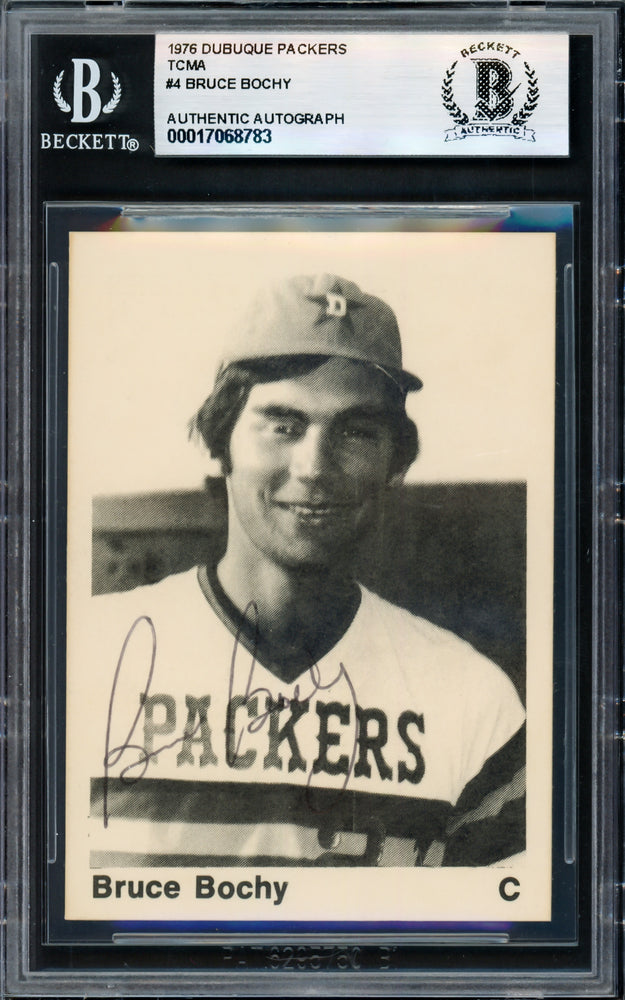 Bruce Bochy Autographed 1976 TCMA Rookie Card #4 Dubuque Packers Beckett BAS #17068783