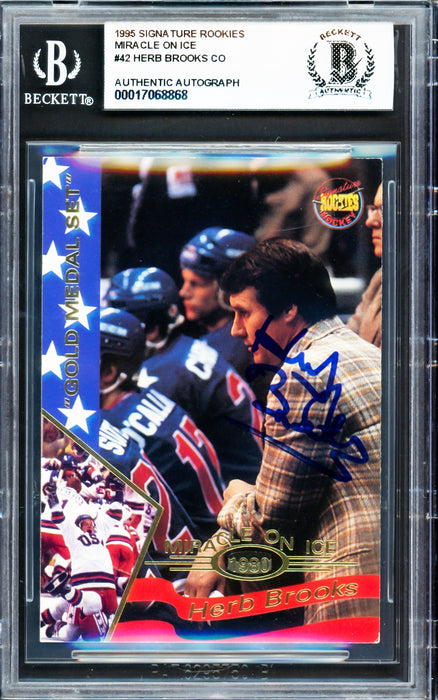 Herb Brooks Autographed 1995 Signature Rookies Card #42 1980 Team USA Beckett BAS #17068868