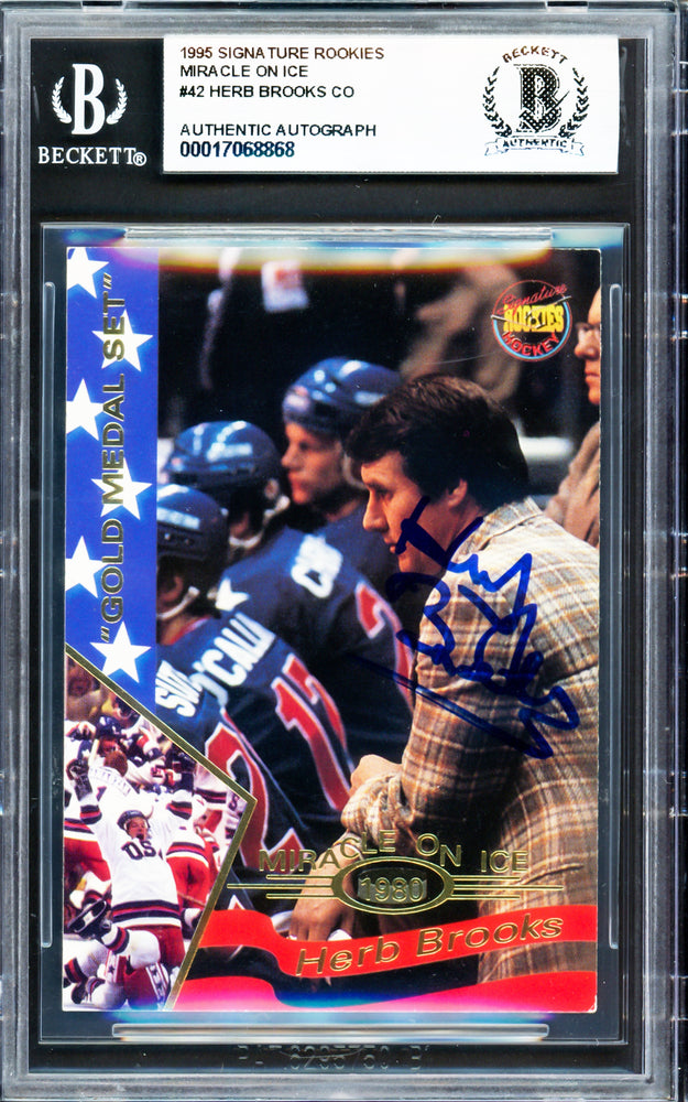 Herb Brooks Autographed 1995 Signature Rookies Card #42 1980 Team USA Beckett BAS #17068868