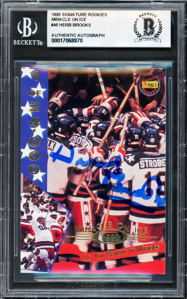 Herb Brooks Autographed 1995 Signature Rookies Card #46 1980 Team USA Beckett BAS #17068870