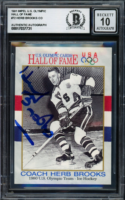 Herb Brooks Autographed 1991 Impel Card #72 1980 Team USA Auto Grade Gem Mint 10 Beckett BAS #17037731