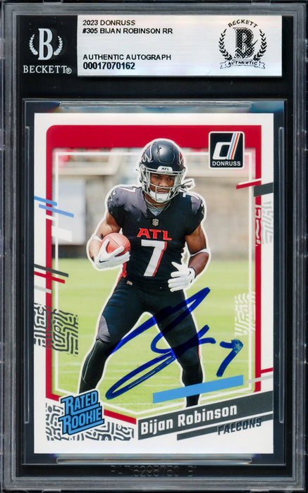 Bijan Robinson Autographed 2023 Donruss Rated Rookie Card #305 Atlanta Falcons Beckett BAS #17070162