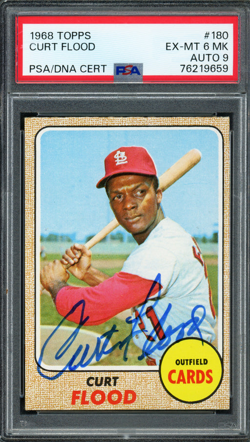 Curt Flood Autographed 1968 Card #180 St. Louis Cardinals PSA 6 Auto Grade Mint 9 PSA/DNA #76219659