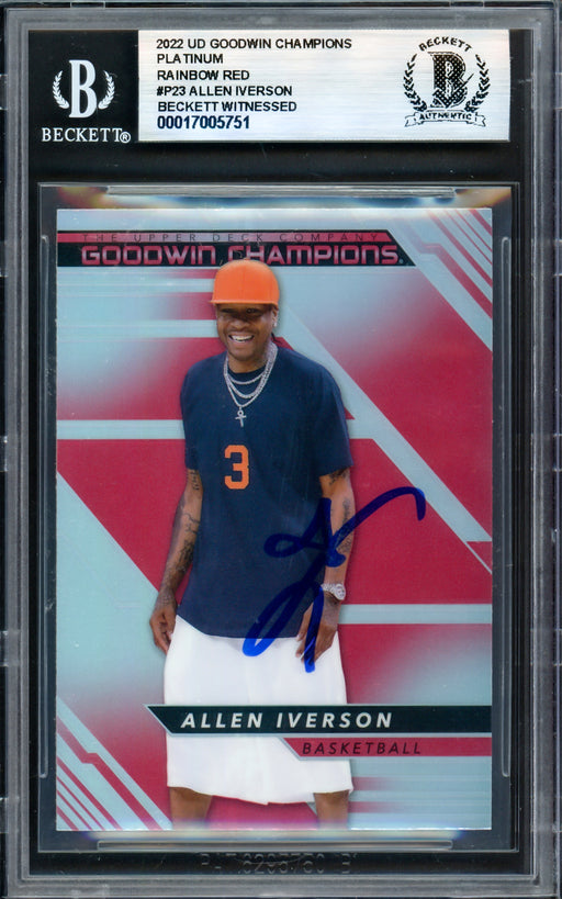 Allen Iverson Autographed 2022 Upper Deck Goodwin Champions Platinum Rainbow Red Card #P23 Philadelphia 76ers Beckett BAS Witness #17005751