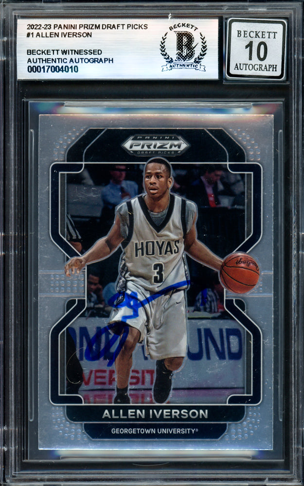 Allen Iverson Autographed 2022-23 Panini Prizm Draft Picks Card #1 Georgetown Auto Grade Gem Mint 10 Beckett BAS Witness #17004010