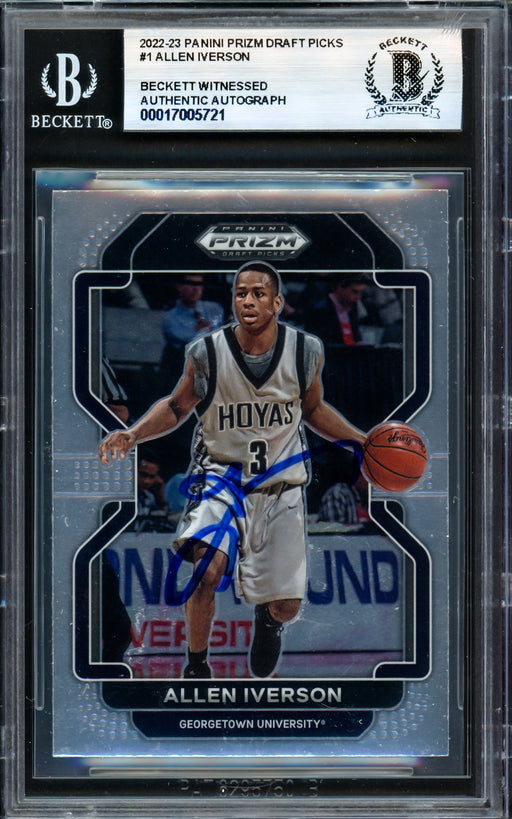 Allen Iverson Autographed 2022-23 Panini Prizm Draft Picks Card #1 Georgetown Beckett BAS Witness #17005721