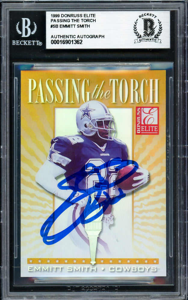 Emmitt Smith Autographed 1999 Donruss Elite Passing the Torch Card #5B Dallas Cowboys #0133/1500 Beckett BAS #16901362