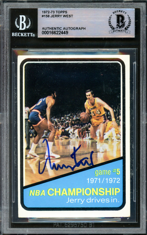 Jerry West Autographed 1972-73 Topps Card #158 Los Angeles Lakers Beckett BAS #16622449