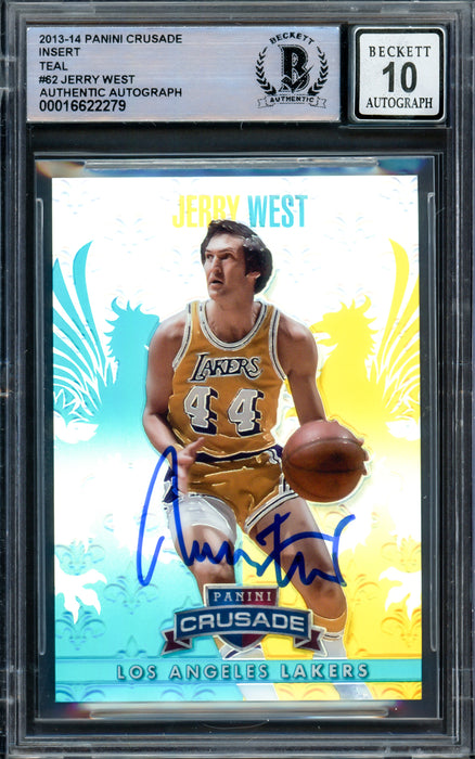 Jerry West Autographed 2013-14 Panini Crusade Insert Teal Card #62 Los Angeles Lakers Auto Grade Gem Mint 10 #060/249 Beckett BAS #16622279