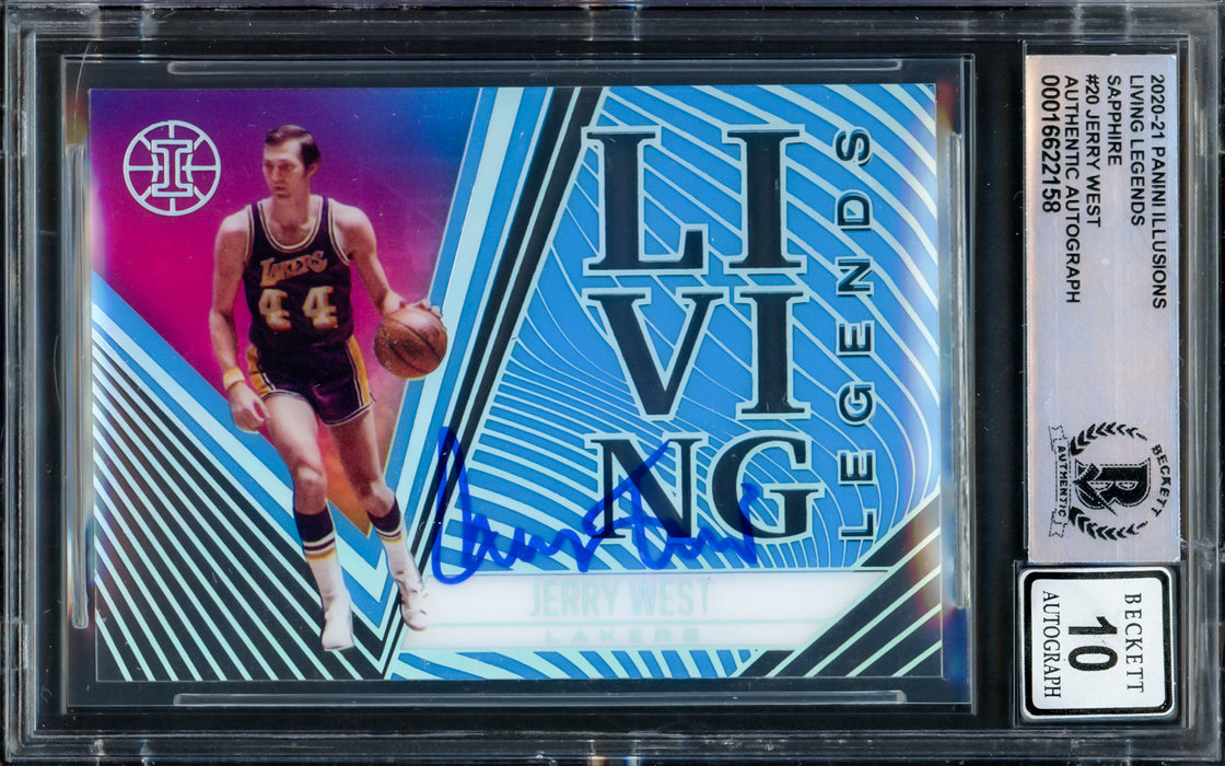 Jerry West Autographed 2020-21 Panini Illusions Living Legends Sapphire Card #20 Los Angeles Lakers Auto Grade Gem Mint 10 Beckett BAS #16622158