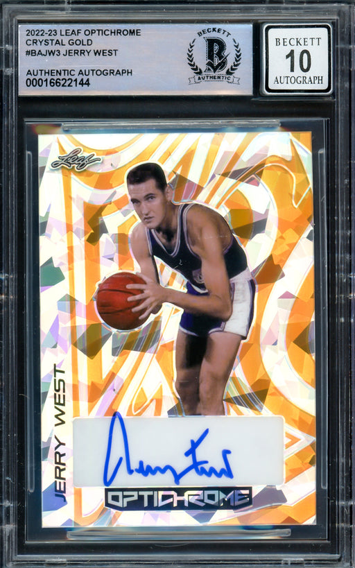 Jerry West Autographed 2022-23 Leaf Optichrome Crystal Gold Card #BAJW3 Los Angeles Lakers Auto Grade Gem Mint 10 Beckett BAS #16622144