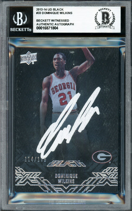 Dominique Wilkins Autographed 2013-14 Upper Deck Black Card #33 Atlanta Hawks "HH Film" #114/175 Beckett BAS Witness #16871804