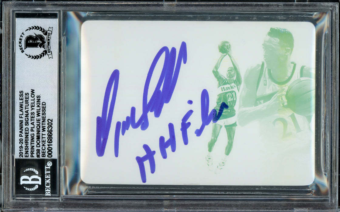 Dominique Wilkins Autographed 2019-20 Panini Flawless Enshrined Printing Plates Yellow Card #38 Atlanta Hawks Auto Grade Gem Mint 10 "HH Film" #1/1 Beckett BAS Witness #16866302