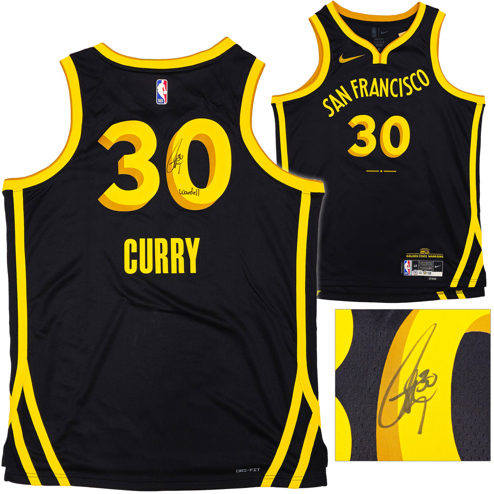 Golden State Warriors Stephen Curry Autographed Black Nike Swingman City Edition Jersey Size 48 "Wardell" Beckett BAS Witness